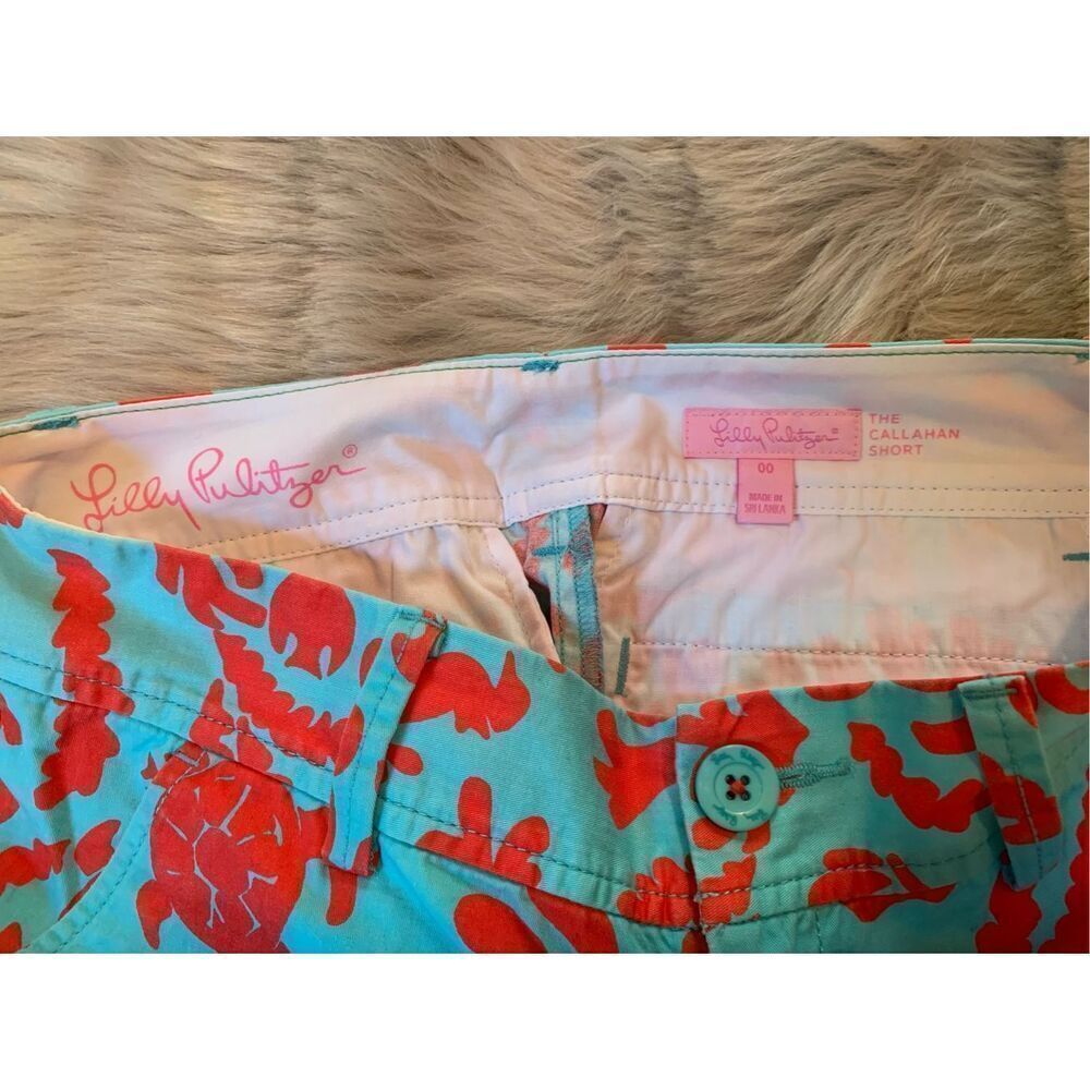 Lilly Pulitzer Callahan Shorts Don't Be Shellfish Aqua Coral Turtle Fish Size 00 - Picture 5 of 6